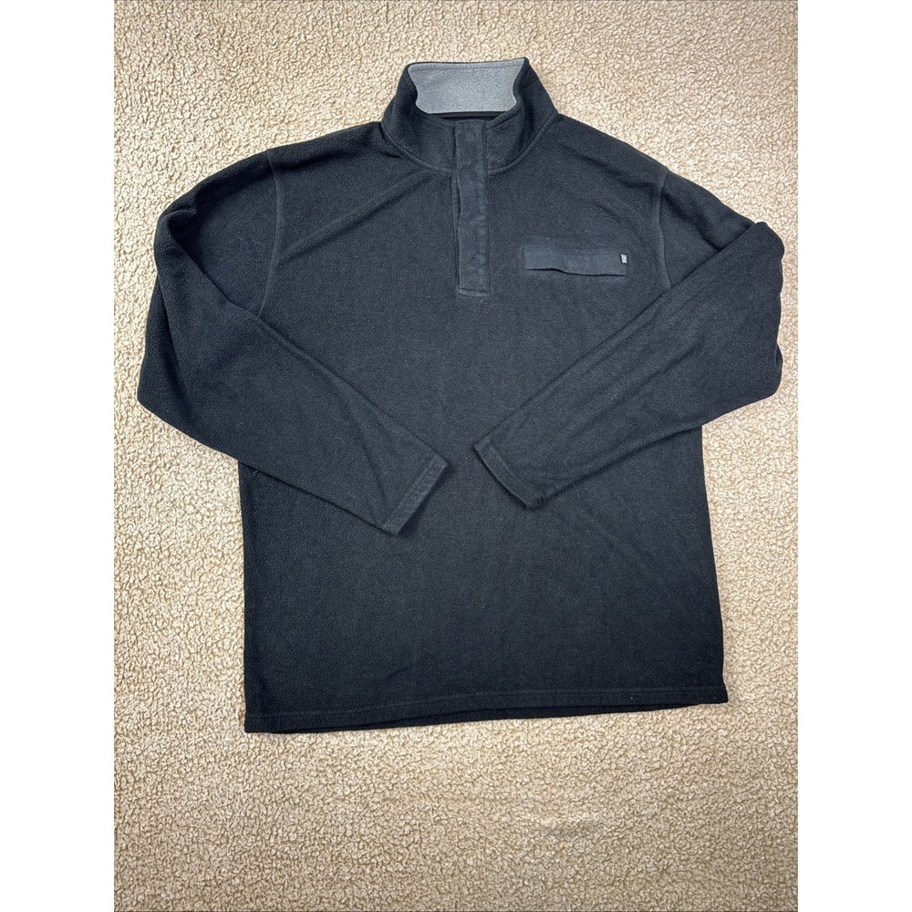 Free Fly Fleece 1/4 Button Pullover Shirt Black Mens Large Bamboo Blend Sweater